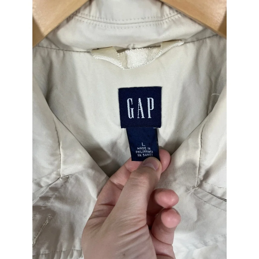 Gap Double Breasted Cropped Trench Coat Womens L Beige 90s Minimalist Capsule